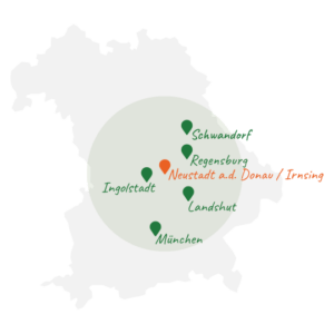 Wir liefern in einem Umkreis von 200 km um Neustadt a.d. Donau nach Niederbayern, in die Oberpfalz und nach Oberbayern. Von Regensburg über Ingolstadt und Landshut bis nach München.